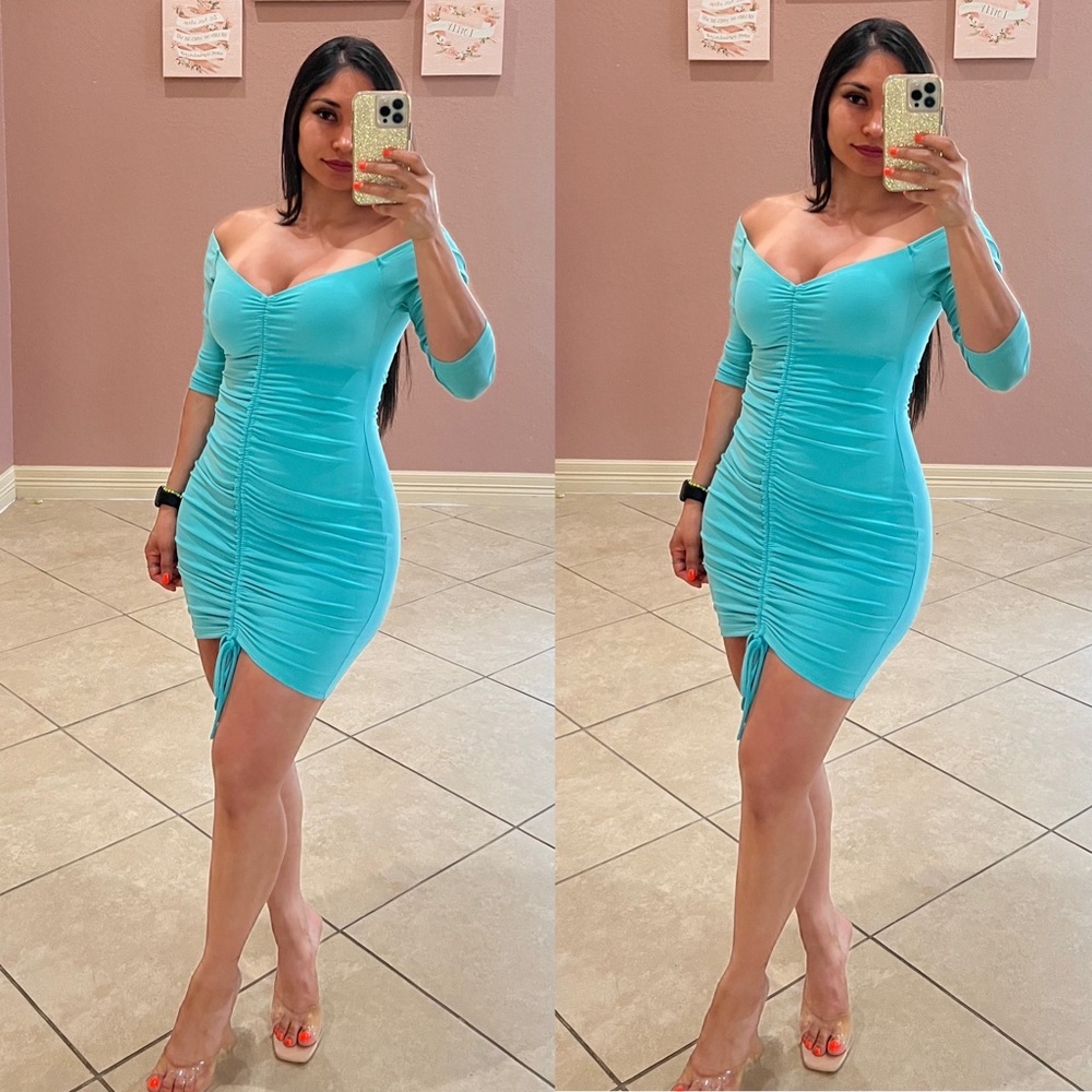Last 2..WENDY OFF SHOULDER DRESS - aqua